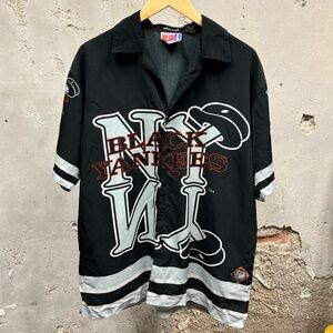 Vintage J Plus Black Yankees Button Down Baseball Jersey Negro Leagues Museum L